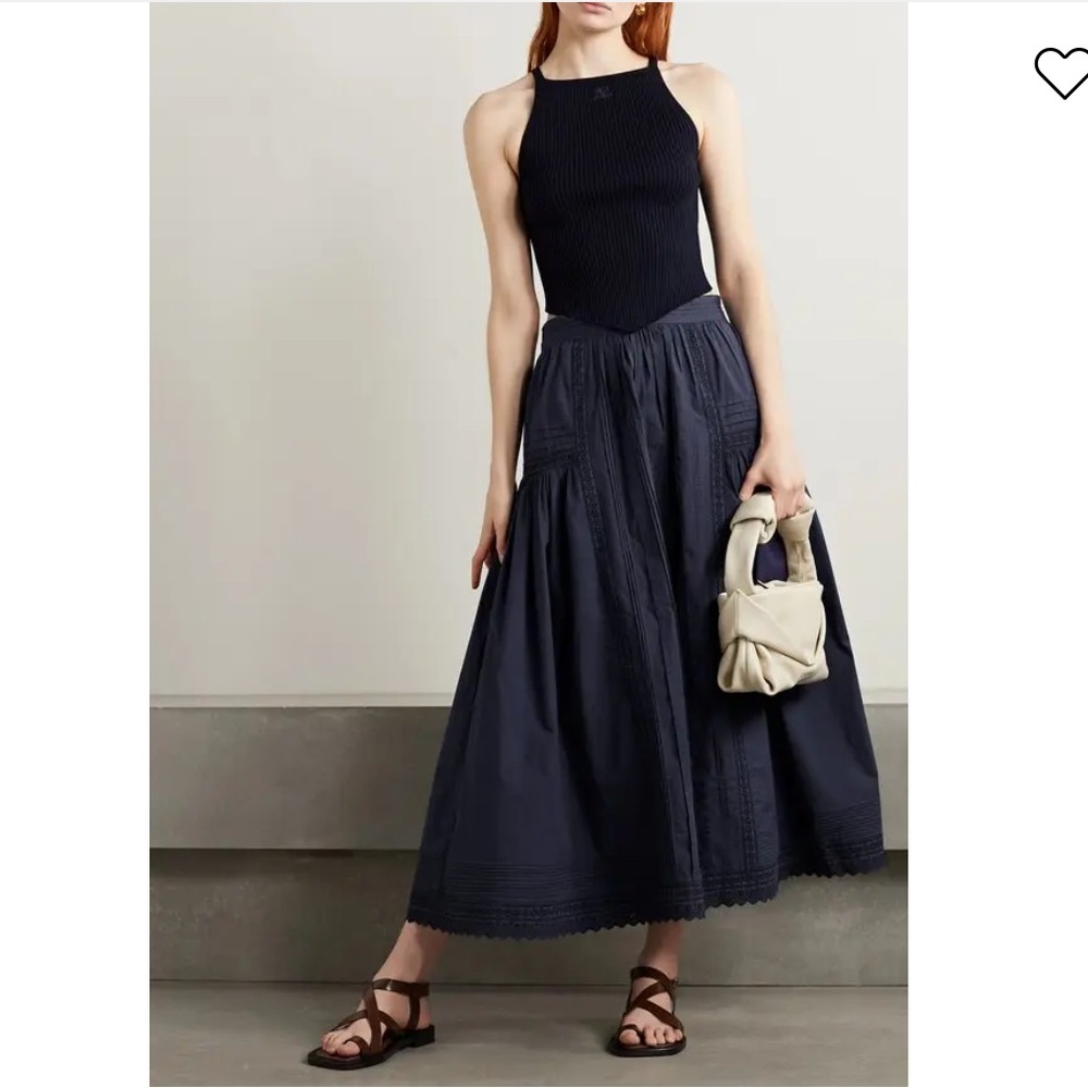 DÔEN Sabina Broderie Anglaise Pintuck Skirt - Adriatic XXS - NWT